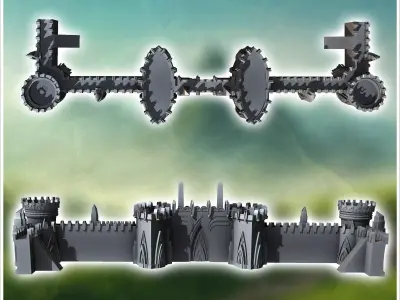 Modular Elf Great Wall with Battlement Towers 22 - Medieval Fant 3D print model