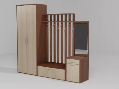 Firnuture 3d model wooden wardrobe with mirror and drawers 3D model