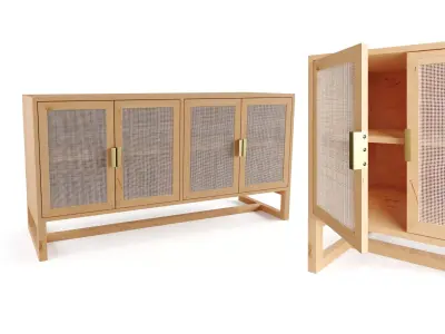 Wooden Rattan Sideboard Cabinet 3D model