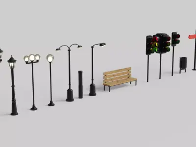 Urban Street Lamp Collection or Park Item Low-poly 3D model