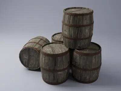 Wooden barrel Low-poly 3D model 3D model