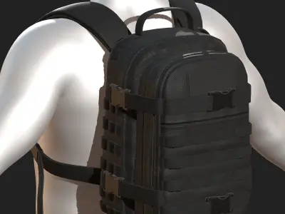 Backpack military combat Black baggage bag luggage  Low-poly 3D model