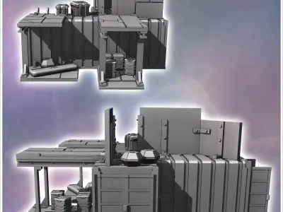 Modified container with crates and multiple metal awnings 10 - M 3D print model