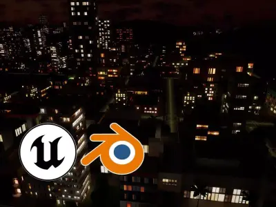 3x3 km Complete Downtown City Level NIGHT Unreal UE5 Low-poly 3D model