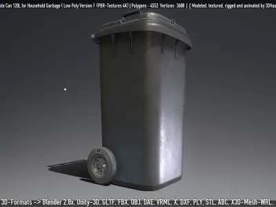 Rigged Residual Waste Can 120L -Low-Poly-Version- Low-poly 3D model