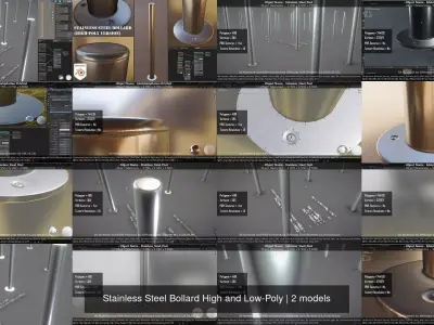 Stainless Steel Bollard High and Low-Poly 3D Model Pack