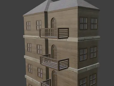 House Model 9 wooden building with balconies Low-poly 3D model