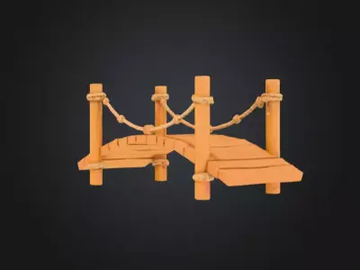 Cartoon Rope Wood Bridge Low-poly 3D model
