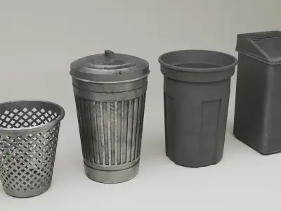 Plastic and Metal Trash Bin  Low-poly 3D model