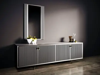 Furniture sideboard with vases and mirror Free 3D model