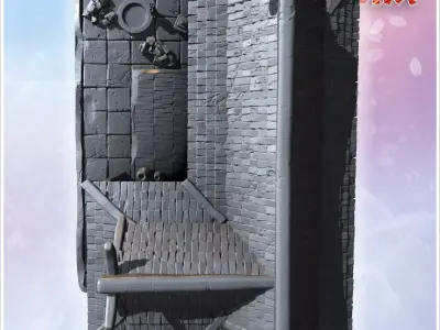 Double house with tiled roofs wooden lattice windows and stone p 3D print model