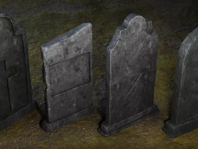 Tombstone - 4 Models - 4k Textures - Low-poly 3D model