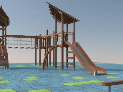 Modern wooden eco playground 3D model