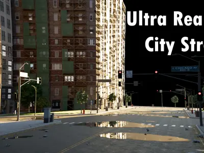 City street with realistic intersections and buildings 3D model