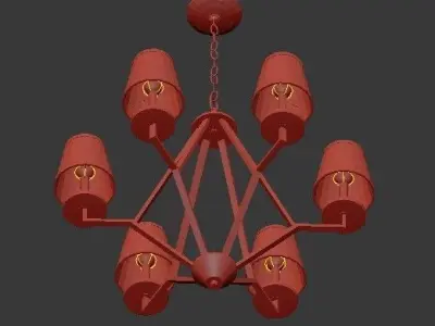 6 Light Washed Gold Chandelier 3D model