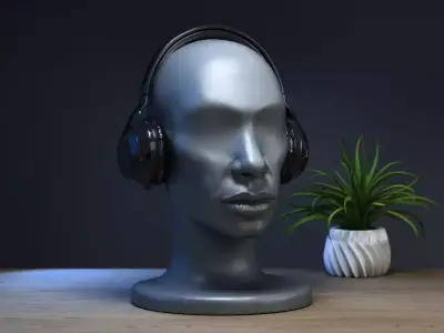 mdoern human head Headphone Stand  Cyborg Headset Stand 3D print model