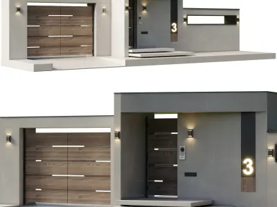 Door Outdoor entrance and fence 07 3D model