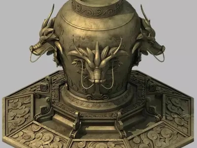 Game Architecture - Bronze - Dragon - wine altar 3D model