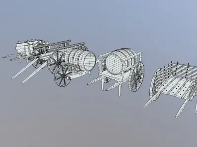 Medieval Cart Pack Low-poly 3D model