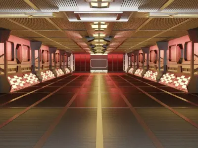 A futuristic tunnel interior pathway in the space station 3D model