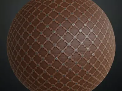 Ornate Medieval Wood Panels with Metal Inlays PBR Texture