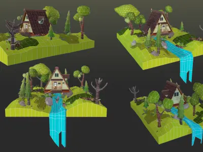 House in woods Low-poly 3D model