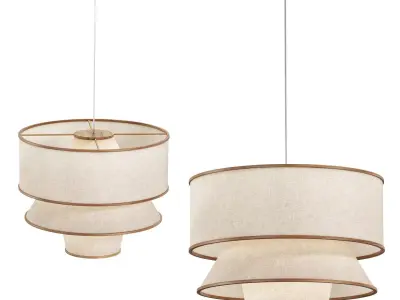 BRUNA WALNUT WOOD AND LINEN PENDANT LIGHT 3D model