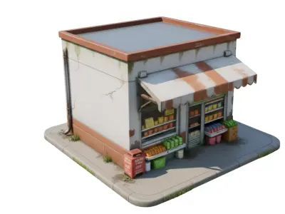 Small Street Grocery Shop  Corner Store  Realistic PBR Exterior  3D model