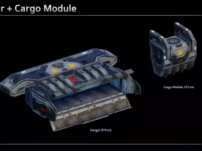 Spaceship Cruiser Modular Equipment Low-poly 3D model