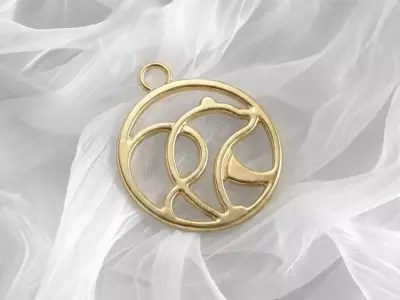 Minimalistic Bear Circle Silhouette Pendant 3D print model