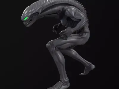Alien Stalker Sci-Fi Creature Rigged Low-poly 3D model