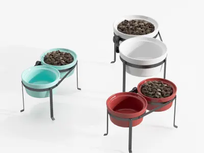 Dog feeding bowls and stand 3D model
