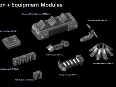 Modular Spaceship Weapons Low-poly 3D model