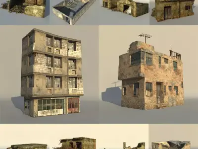 Middle East destroyed houses collection for game 3D Model Pack