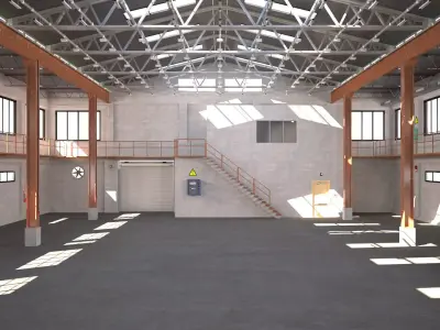 Warehouse interior and exterior 3D model by zyedzyed