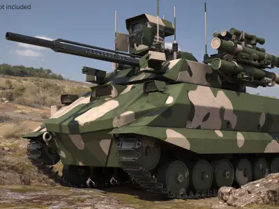  Military Support Vehicle with Dual Armament Forest Camo Simplified 