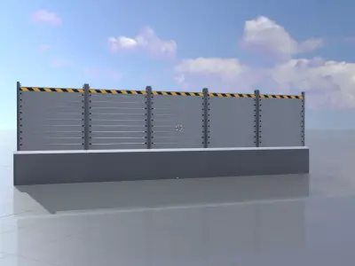 High-water protection wall with concrete foundation 3m x 10m Low-poly 3D model