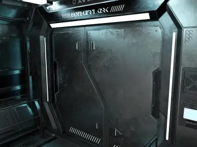 Sci-Fi Modular Corridor with Door Ver 1 Low-poly 3D model