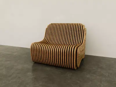 Chair 3d Model wooden with slats 3D model