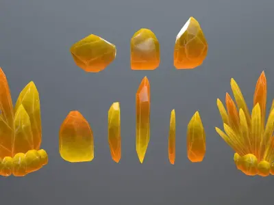 Crystal Set orange sword Low-poly 3D model