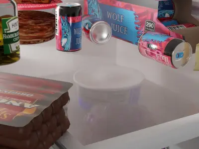 A modern three door refrigerator full of food  3D model