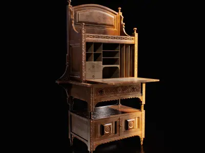 Antique Carved Walnut Desk - Optimized for Games and animations  Low-poly 3D model