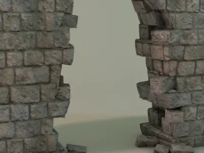 Broken wall Module Low-poly 3D model