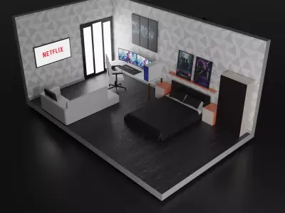 Gamers room Low-poly 3D model