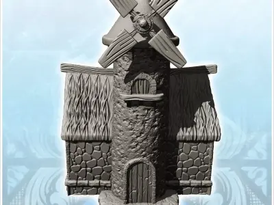 Medieval stone windmill with annexed tower and floor 24 - Mediev 3D print model