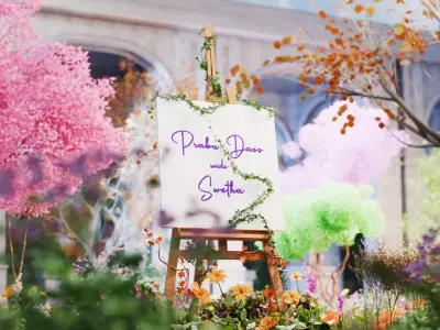 3D Floral Welcome Board in Garden Environment 3D model