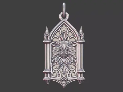 Floral Gothic Cathedral Pendant Silver Jewelry 3D Model 3D print model