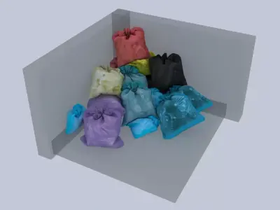 Small Garbage bags pile in interior street corner 3D model