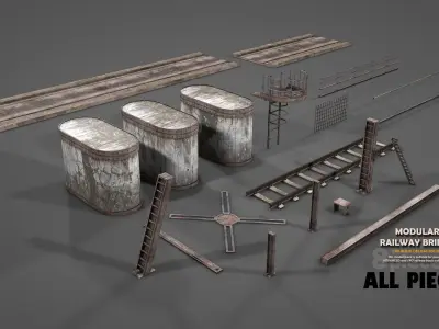 Modular Railway Bridge Pack 3D model