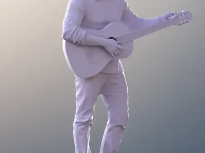 Andrew 10611 - Street Musician playing Guitar Low-poly 3D model